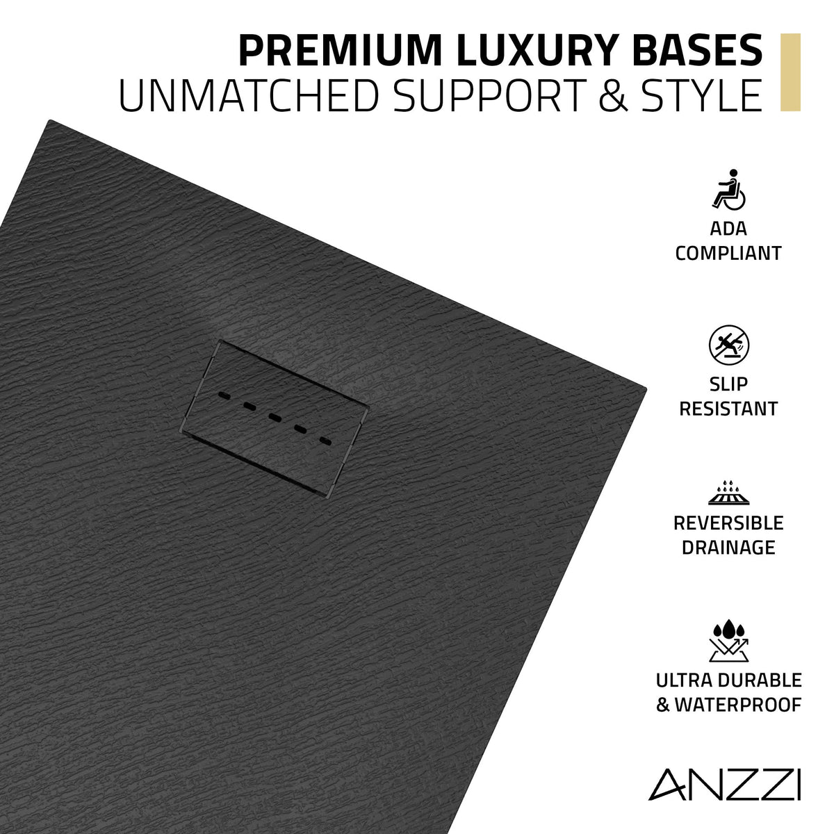 59 x 35 Shower Base, Pan Only, Barrier Free Curbless Black and Slip-Resistant