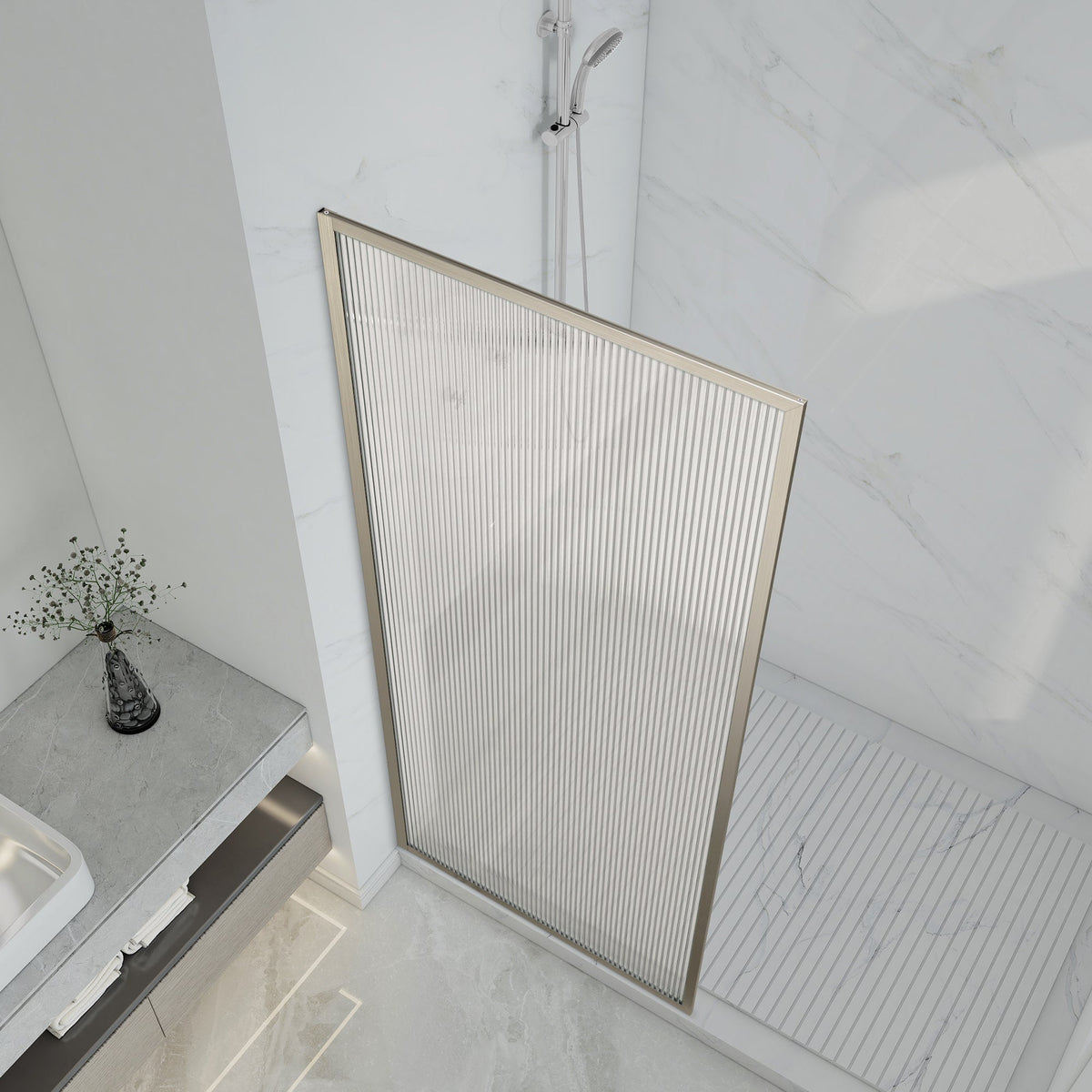 Welle 34 in. x 74 in. Framed Fixed Shower Screen Door with 5/16" (8mm) Tempered Fluted or Clear Glass