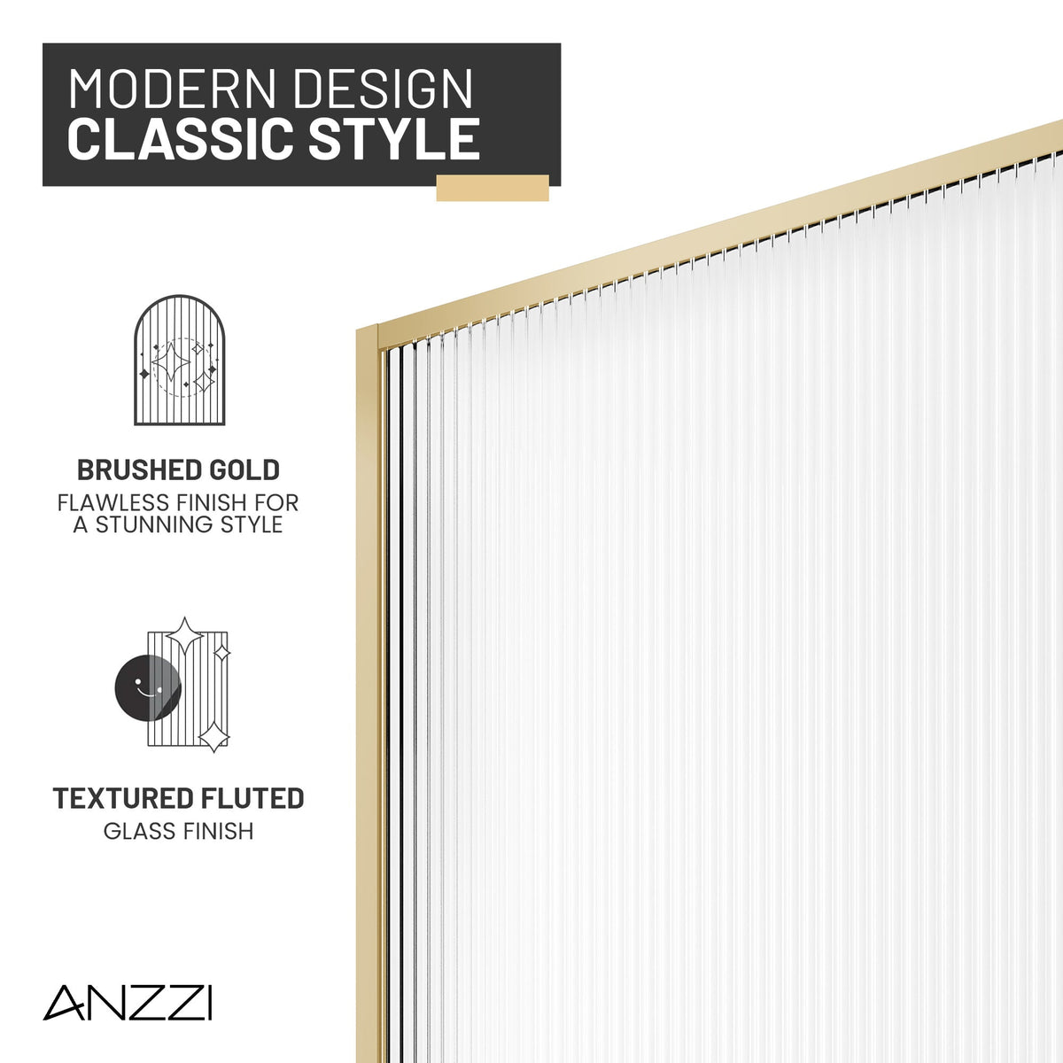 Welle 34 in. x 74 in. Framed Fixed Shower Screen Door with 5/16" (8mm) Tempered Fluted or Clear Glass