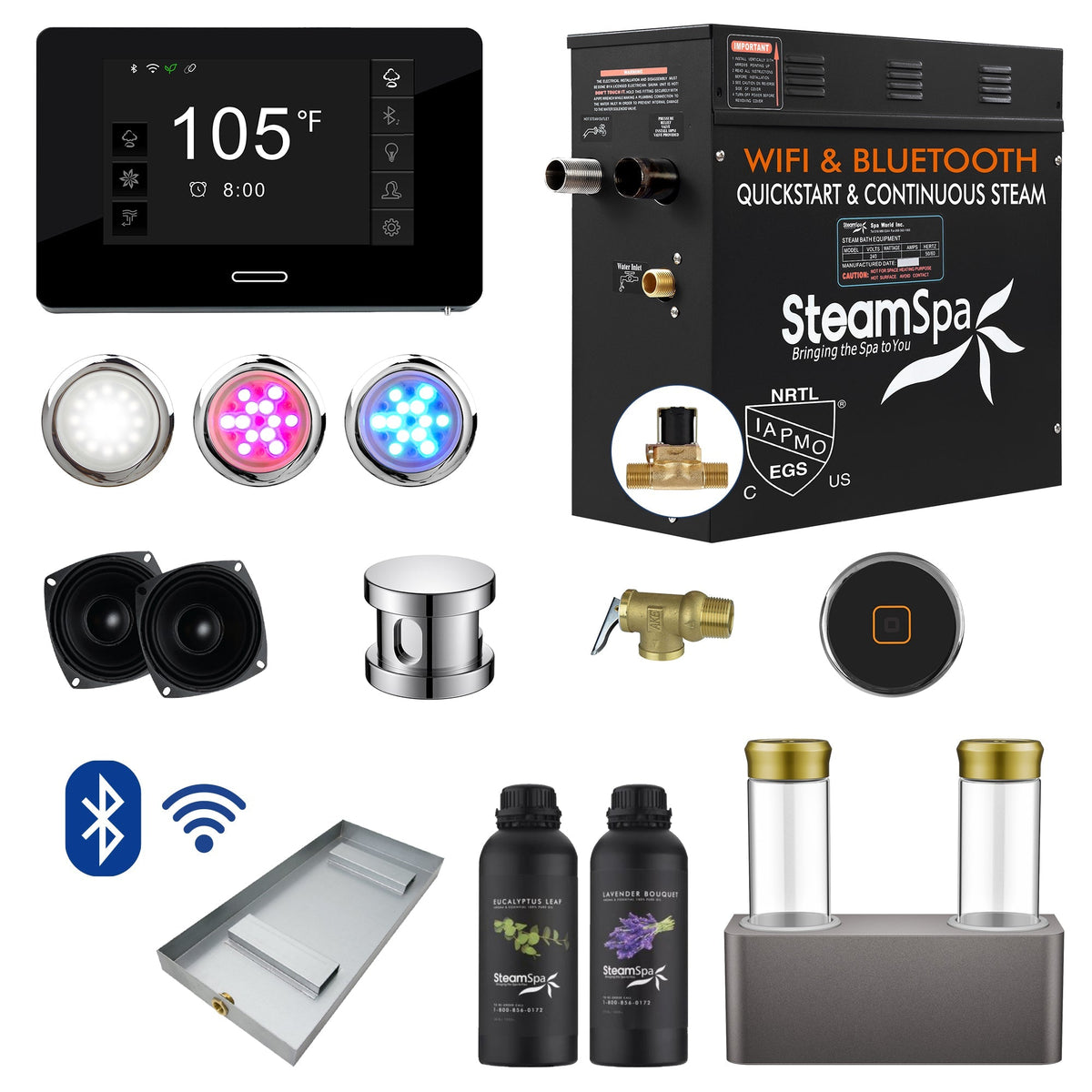 Steam Shower Generator, Full Package, Black Deluxe Series