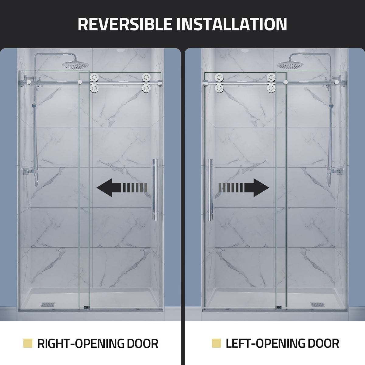 Ozean Series 44 to 48 in. x 76 in. Frameless Shower Door with Sliding with Tsunami Guard Tempered Clear Glass