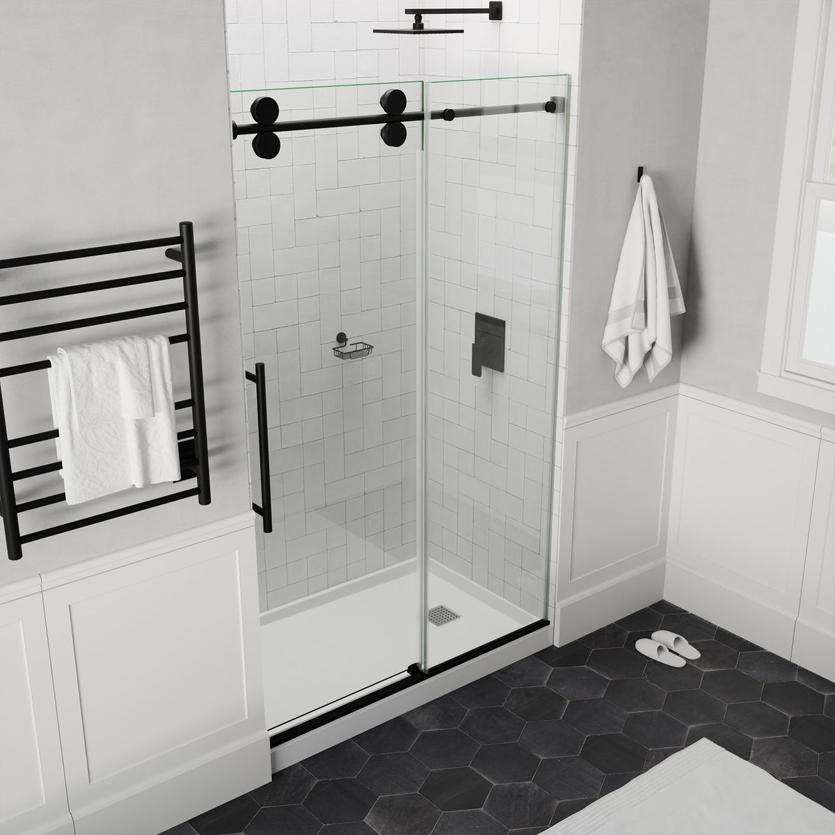 60 x 76 Frameless Shower Door, ANZZI Sliding TSUNAMI GUARD ALLOY Hardware