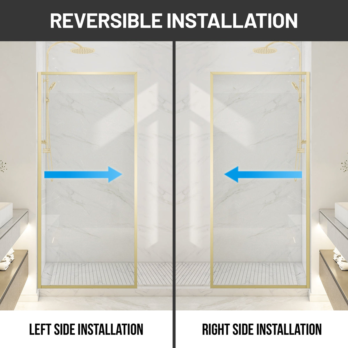 Welle 34 in. x 74 in. Framed Fixed Shower Screen Door with 5/16" (8mm) Tempered Fluted or Clear Glass