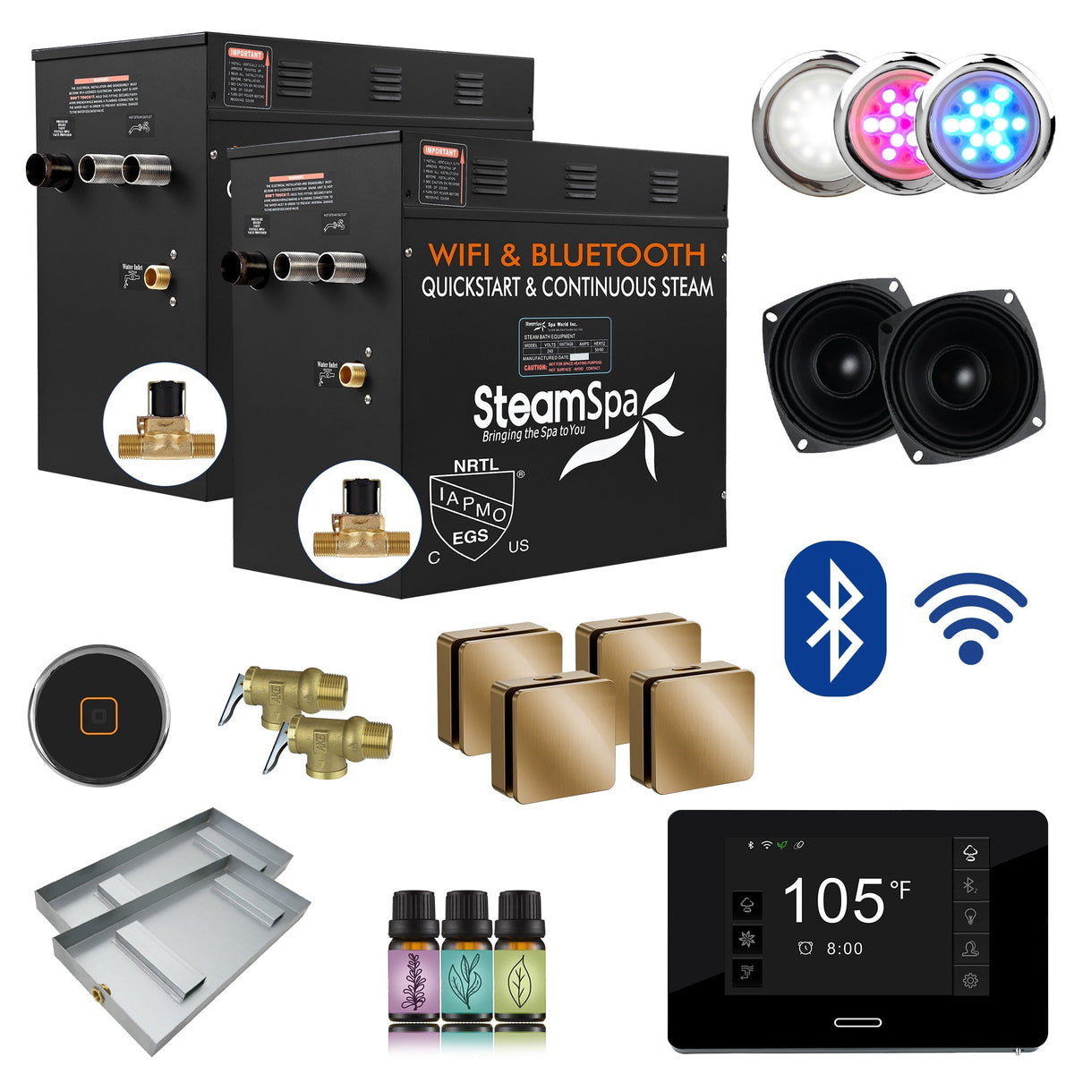 Steam Shower Generator, Full Package, Black New Square with Heads