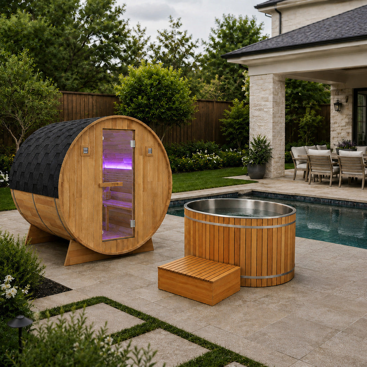 Outdoor Sauna, 4 Person Electric Rock Bathtub
