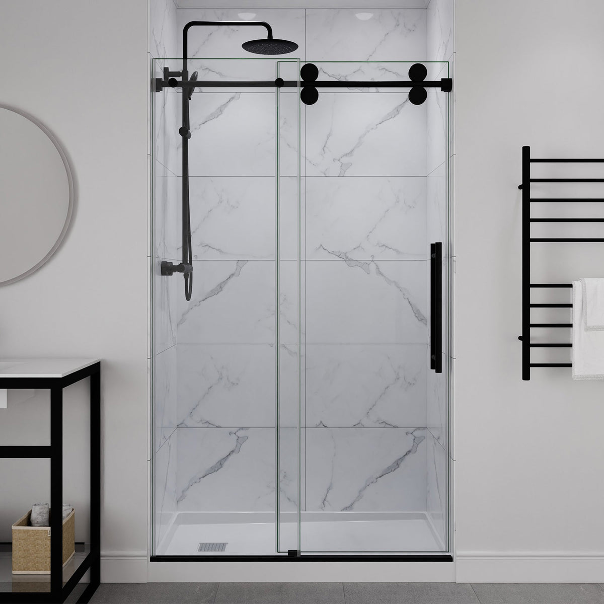 Ozean Series 44 to 48 in. x 76 in. Frameless Shower Door with Sliding with Tsunami Guard Tempered Clear Glass