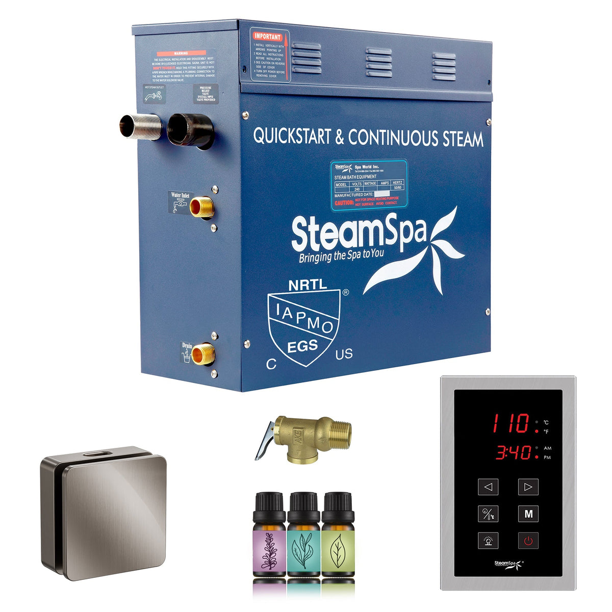 Steam Shower Generator, Full Package, Oasis New Square with Heads