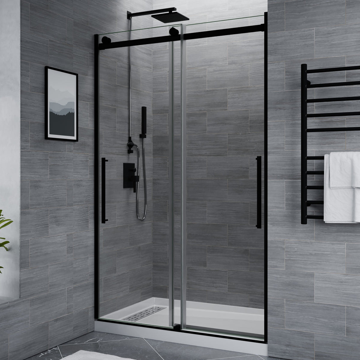48 x 76 Frameless Shower Door, Stellar Sliding Tsunami Guard