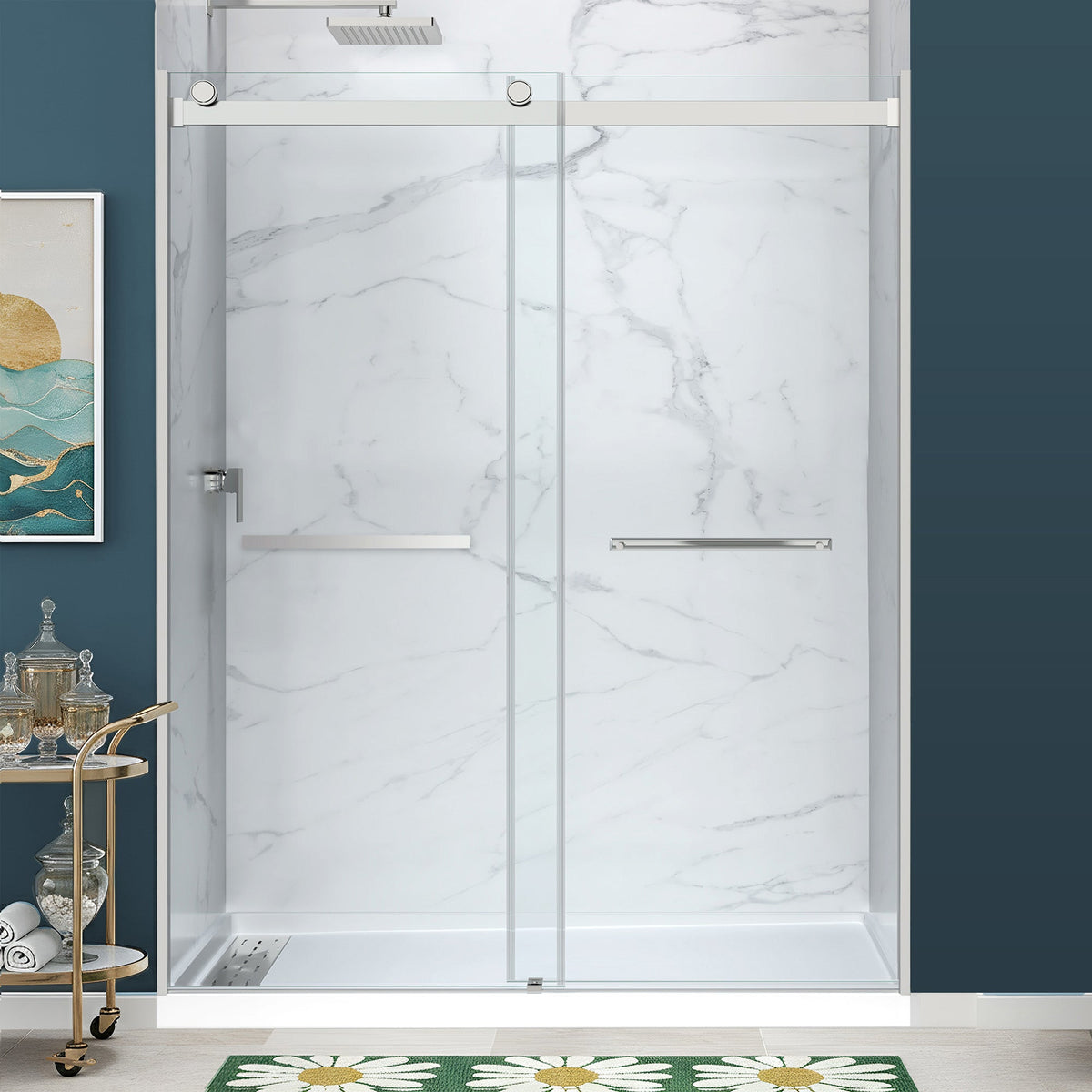 48 x 32 Frameless Shower Door, Pan Only, Kahn Alcove Sliding Combo