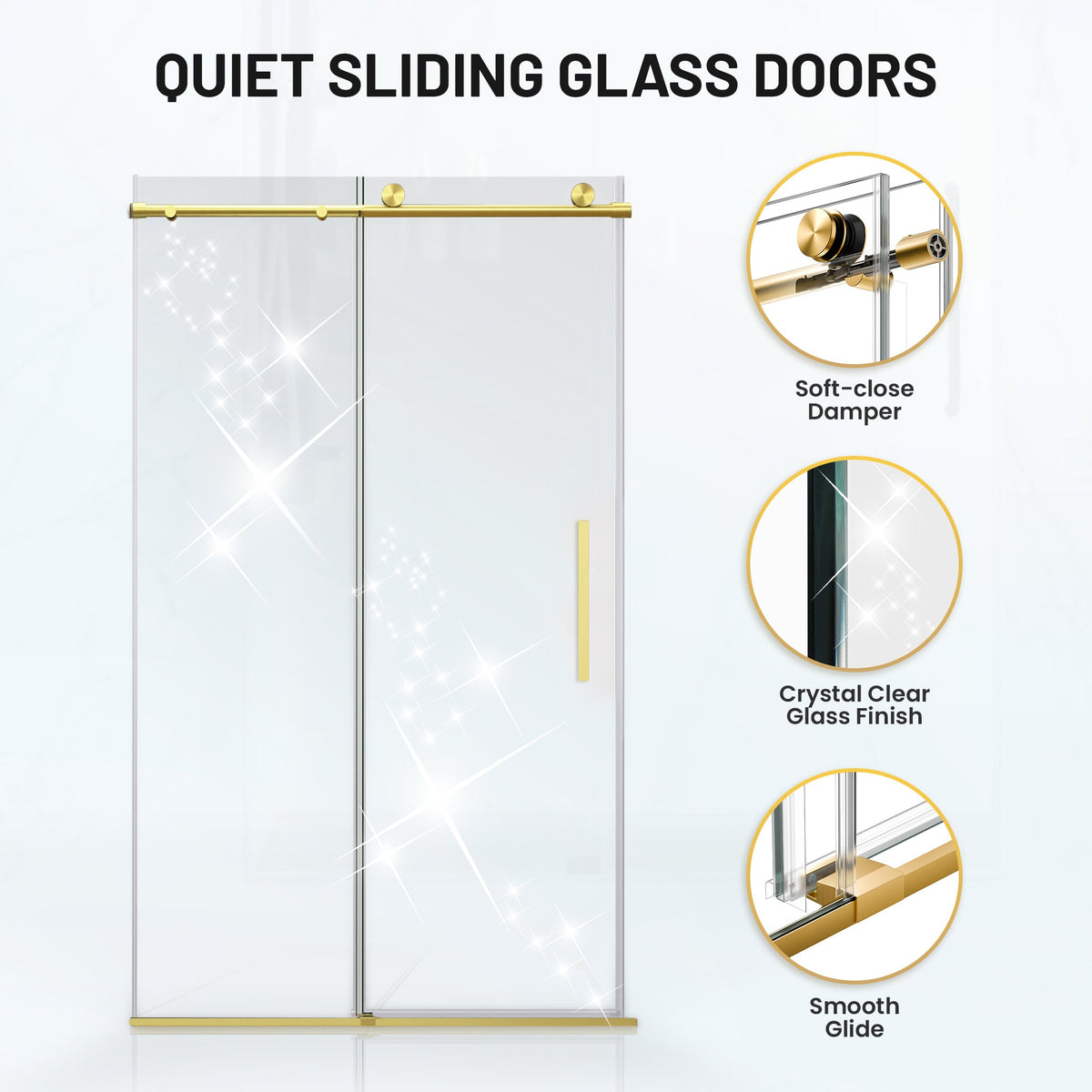 Mountain 48 in. W x 76 in. H Reversible Frameless Sliding Glass Shower Door with Soft-Close System - Multiple Finishes