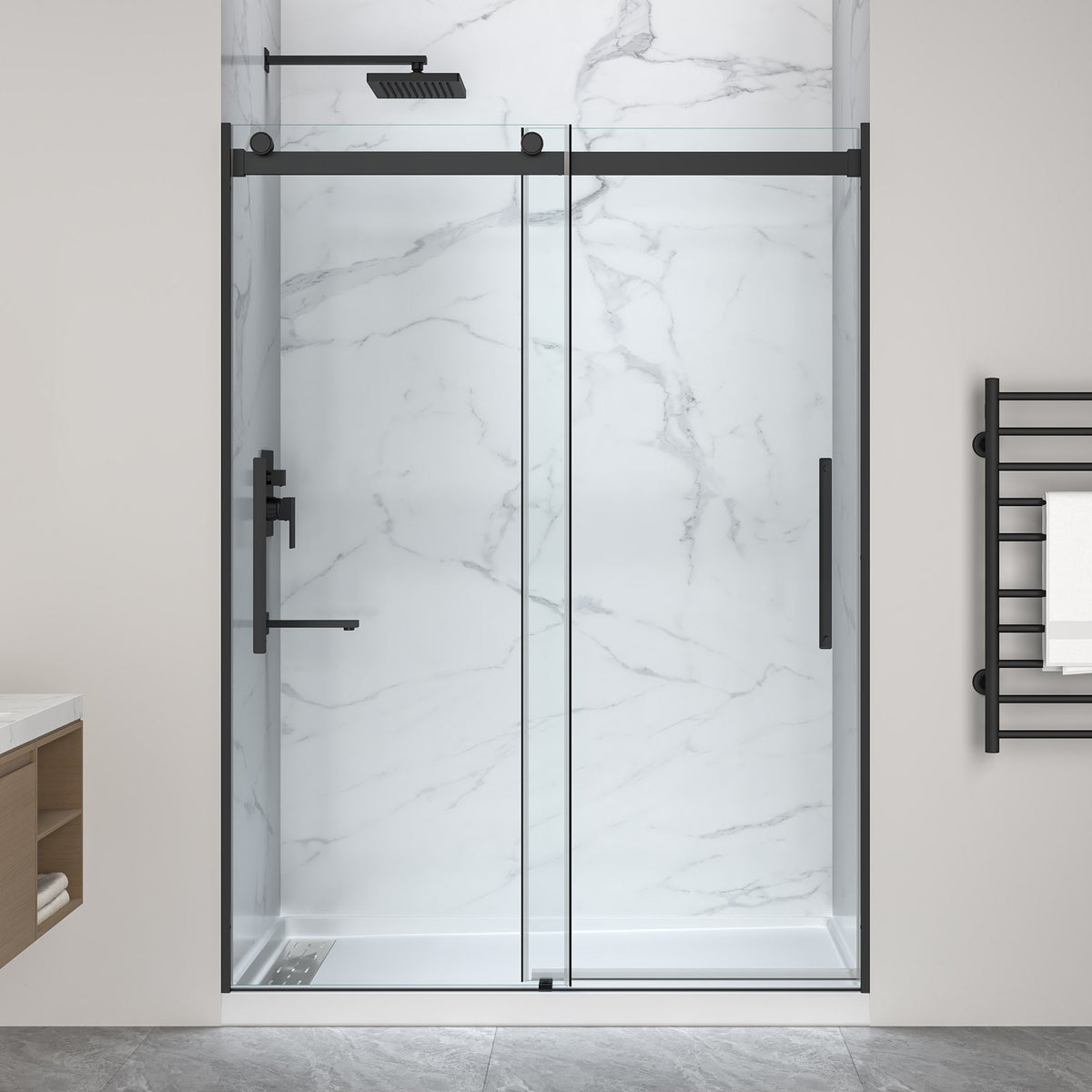 76 x 57 Framed Shower Door, Pan Only, Stellar Sliding Frameless x
