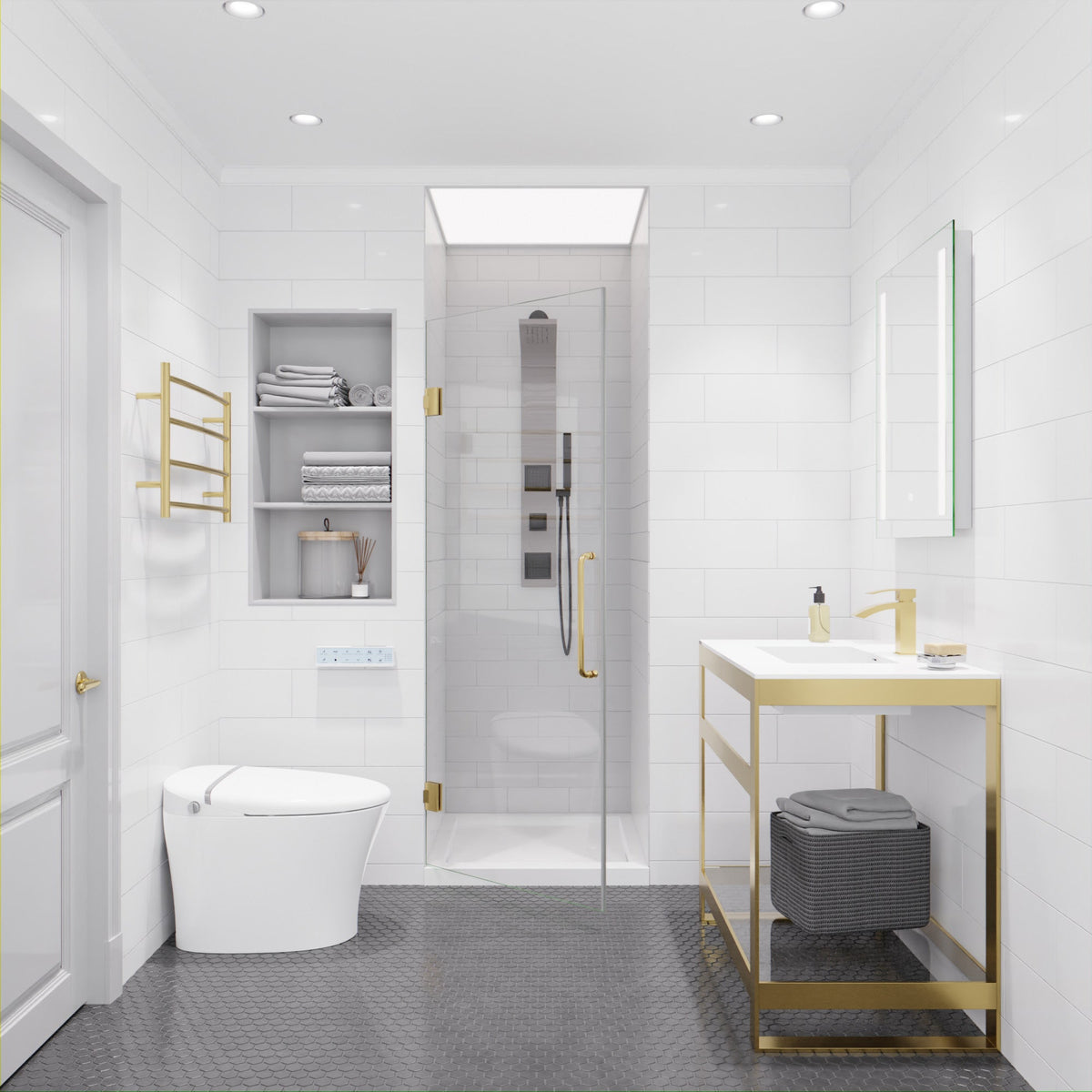 Fellow Series 30 in. x 72 in. Frameless Hinged Shower Door with Clear Tempered Glass and Tsunami Guard
