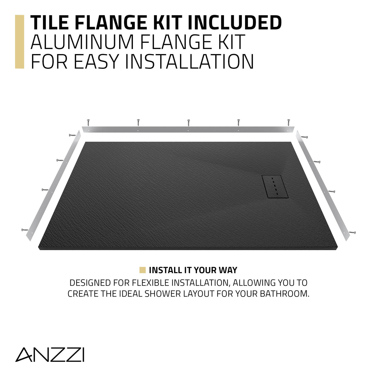 59 x 35 Shower Base, Pan Only, Barrier Free Curbless Black and Slip-Resistant