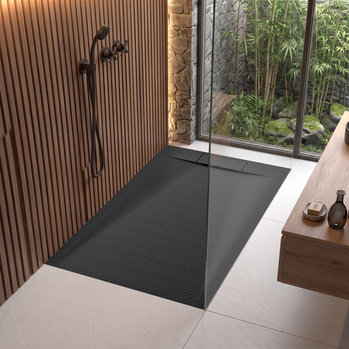 59 x 35 Shower Base, Pan Only, Barrier Free Curbless Black