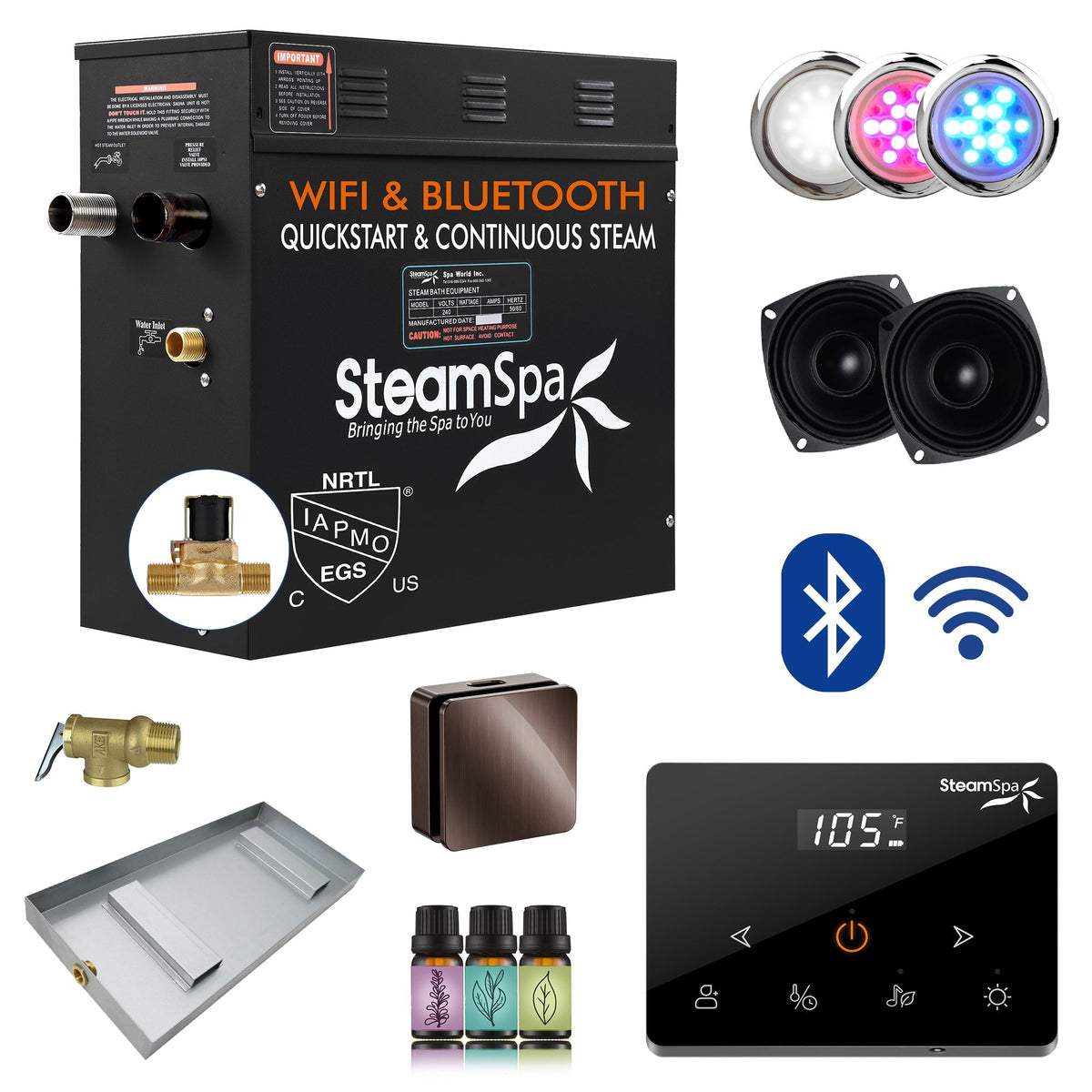 Steam Shower Generator, Full Package, Black Wireless Deluxe New
