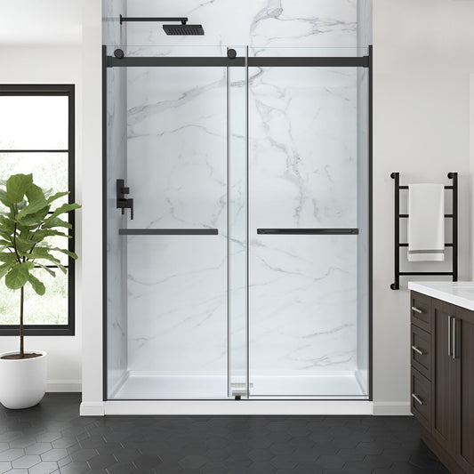 48 x 32 Frameless Shower Door, Pan Only, Kahn Alcove Sliding Combo