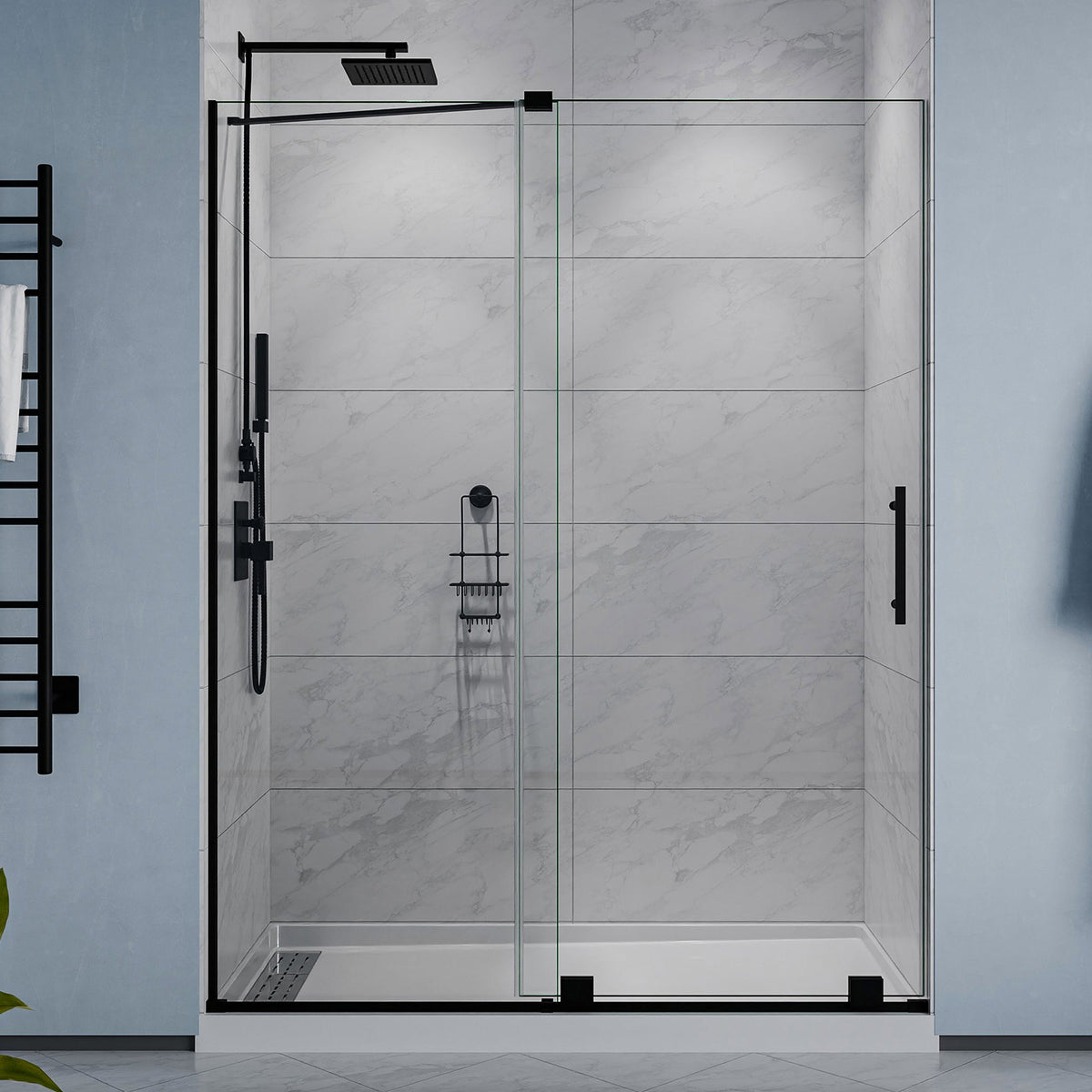 Longboat Series 56 to 60 in. x 76 in. Sliding Semi-Frameless Shower Door with Tsunami Guard Tempered Glass