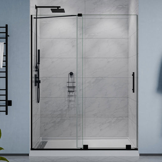 60 x 76 Semi-Frameless Shower Door, Longboat Sliding Tsunami Guard Tempered Glass