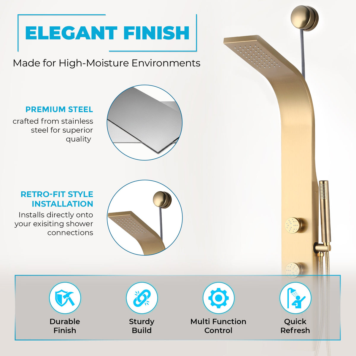 Cici Series 39 in. 2-Jetted Shower Tower with Heavy Rain Shower and Body Jets and Spray Wand