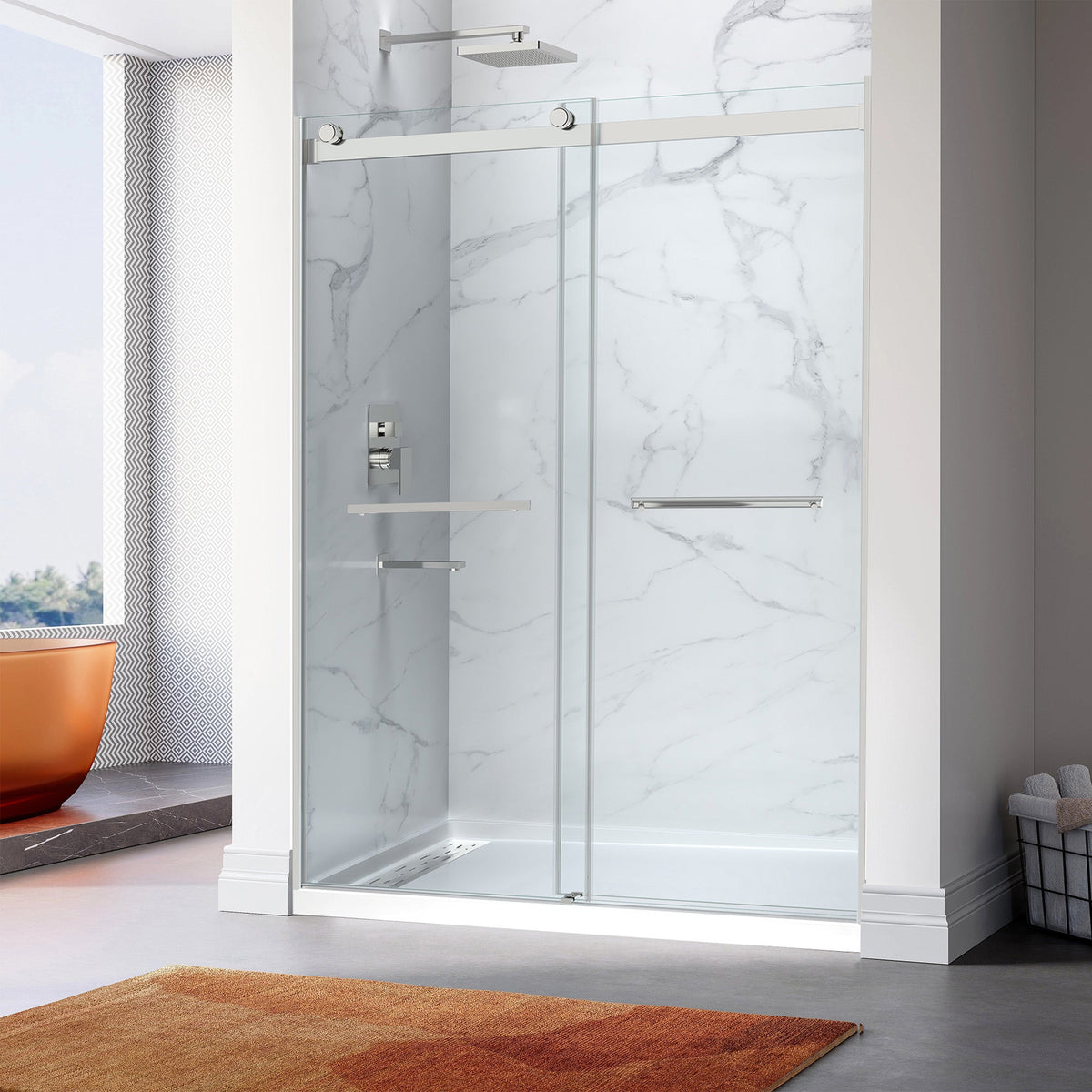 60 x 30 Frameless Shower Door, Pan Only, Kahn Alcove Sliding Combo