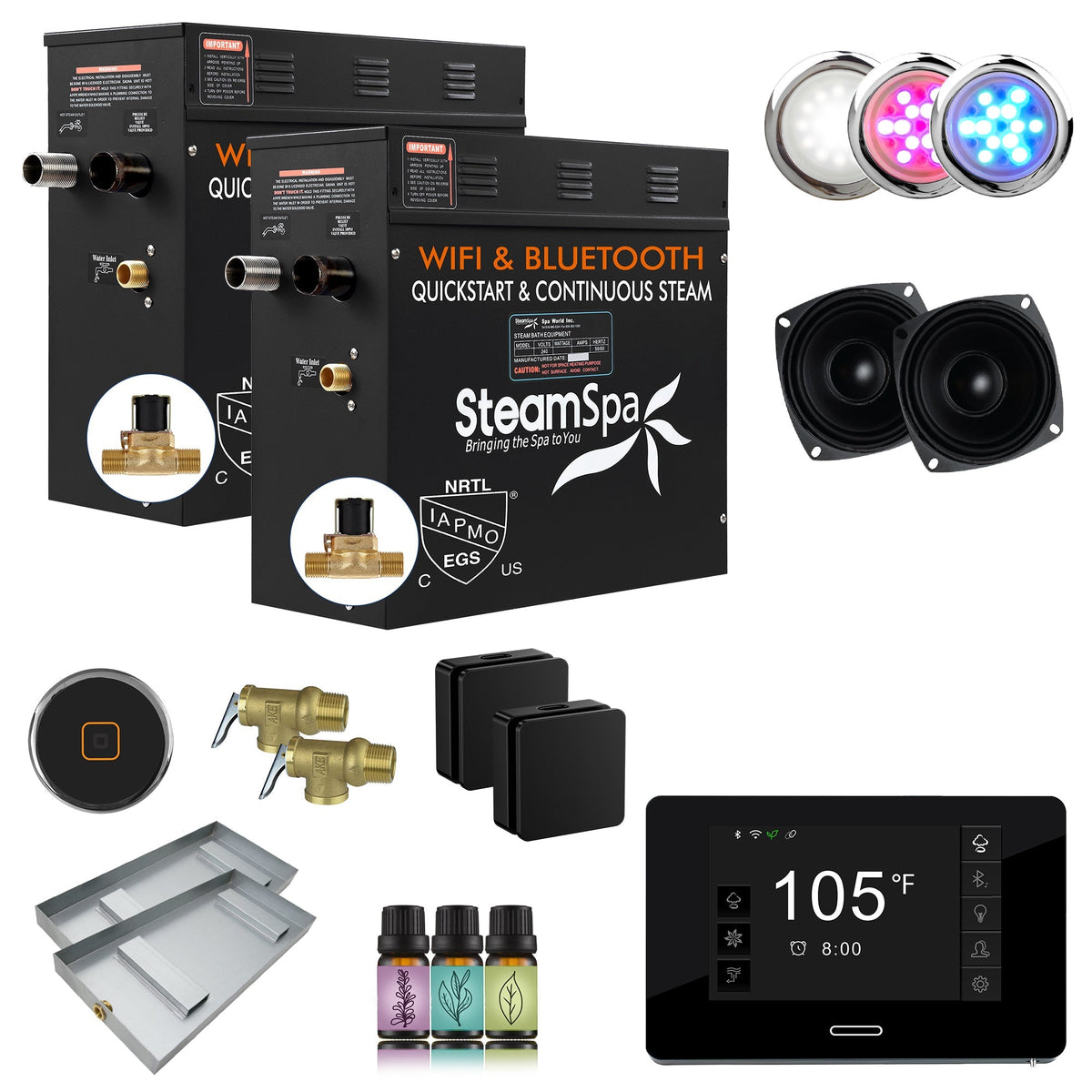 Steam Shower Generator, Full Package, Black New Square with Heads