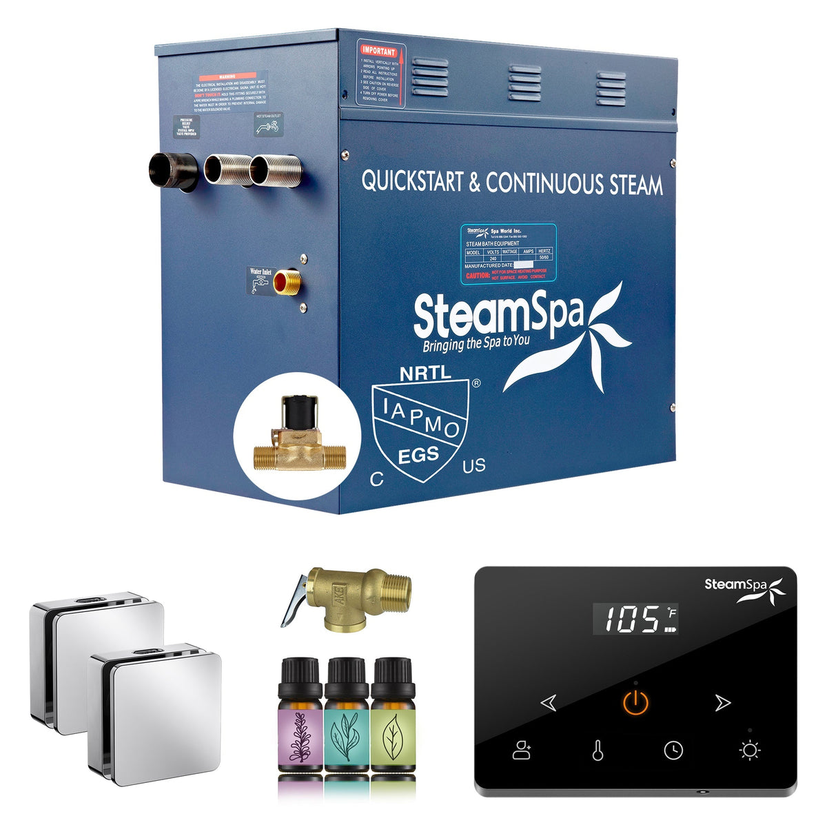 Steam Shower Generator, Full Package, Oasis Wireless New Square with Heads