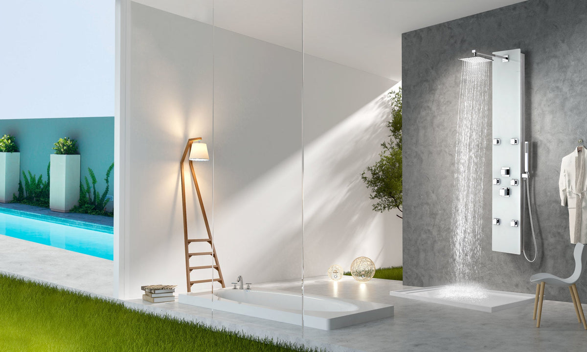 Rhaus Series 60 in. 6-Jetted Full Body Shower Panel with Heavy Rain Shower and Body Jets and Spray Wand in White