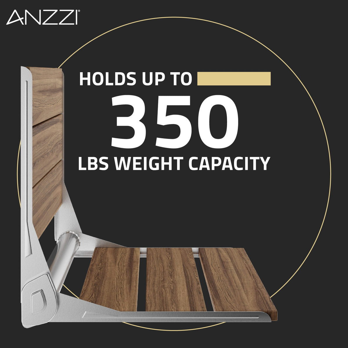 17 x 17 Shower Seat, ANZZI Saxon Folding Teak Wall Mount