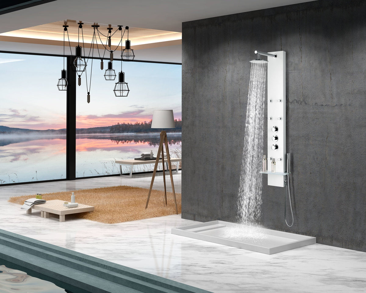 Donna Series 60 in. 6-Jetted Full Body Shower Panel with Heavy Rain Shower and Body Jets and Spray Wand in White