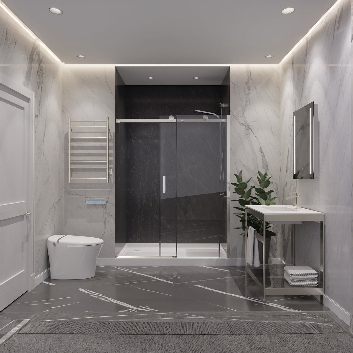 60 x 76 Frameless Shower Door, Rhodes Sliding Tsunami Guard