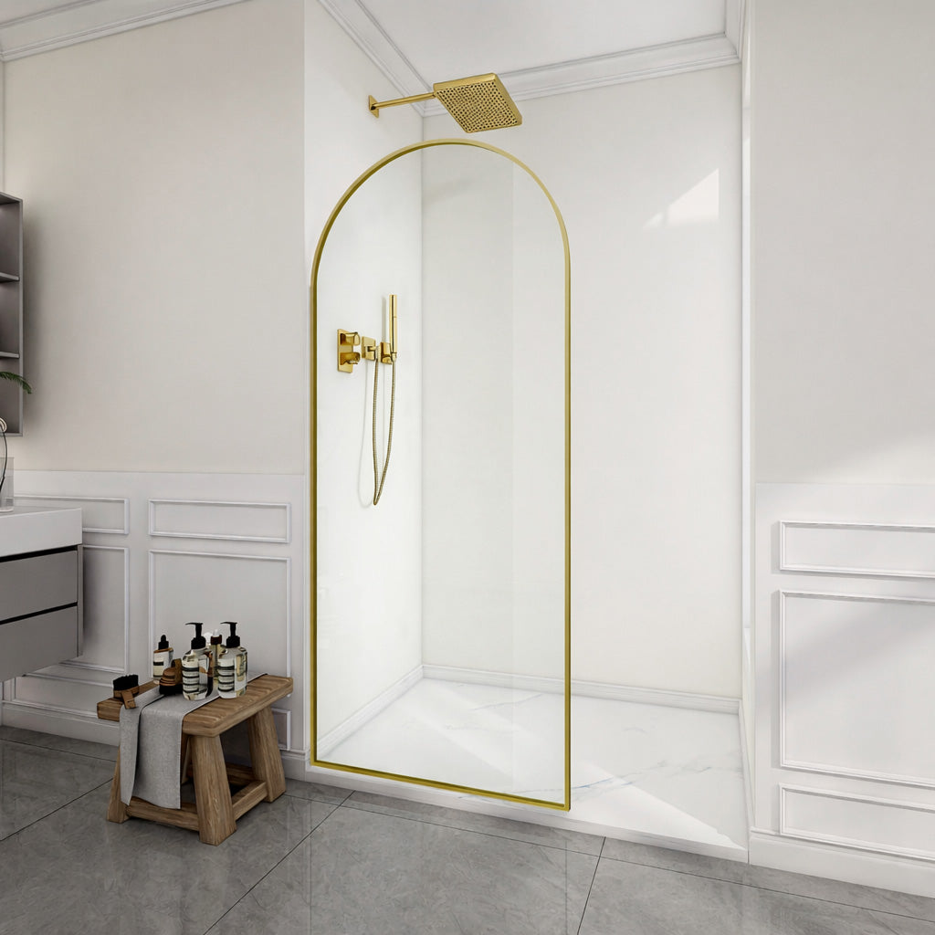Ember Series 34 in. x 78 in Framed Arch Fixed Shower Screen Door with 8mm Tempered Clear or Fluted Glass