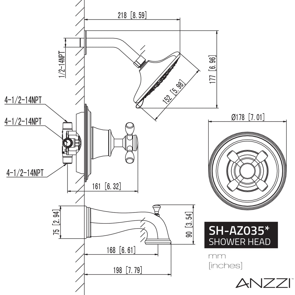 Shower Head, Mesto Handle Mounted Showerhead Rubbed Bronze
