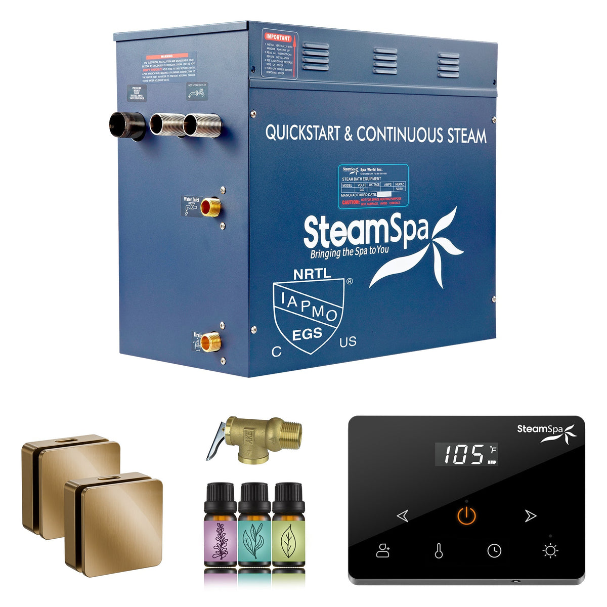Steam Shower Generator, Full Package, Oasis Wireless New Square with Heads