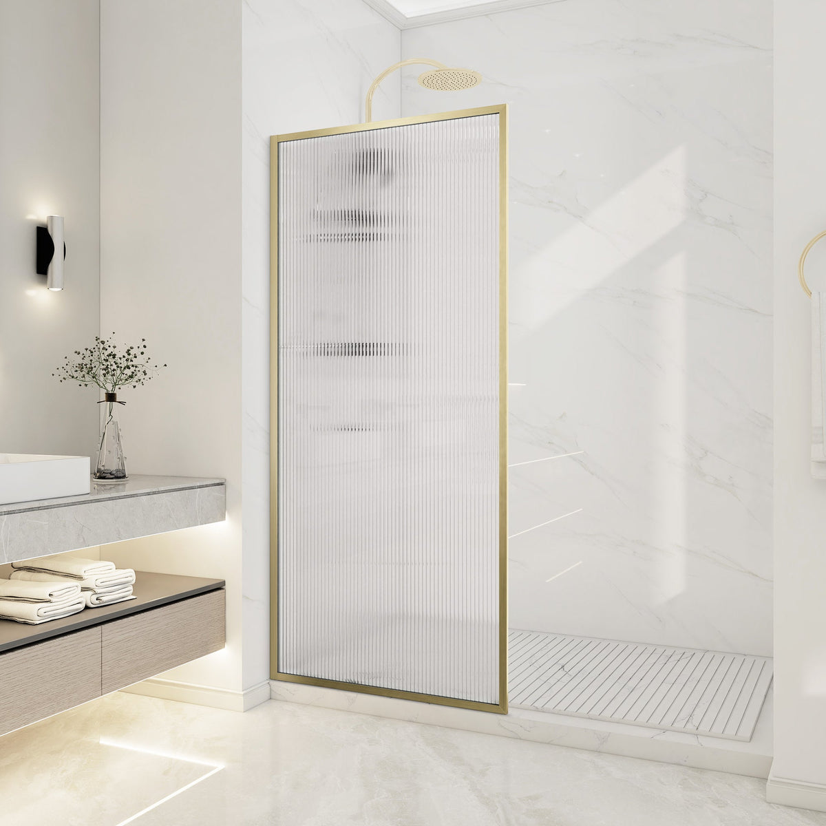 Welle 34 in. x 74 in. Framed Fixed Shower Screen Door with 5/16" (8mm) Tempered Fluted or Clear Glass