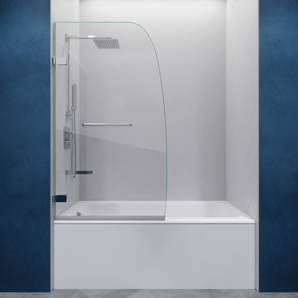 30 x 55 Tub Shower Door, Grand Frameless Hinged Clear Tsunami Guard