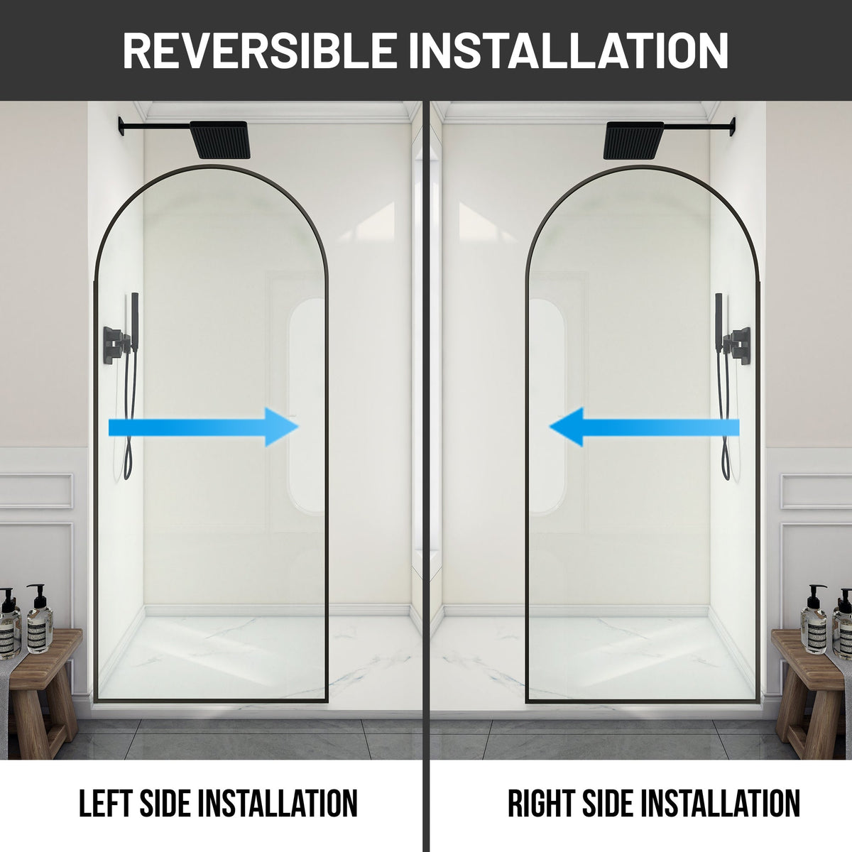 Ember Series 34 in. x 78 in Framed Arch Fixed Shower Screen Door with 8mm Tempered Clear or Fluted Glass