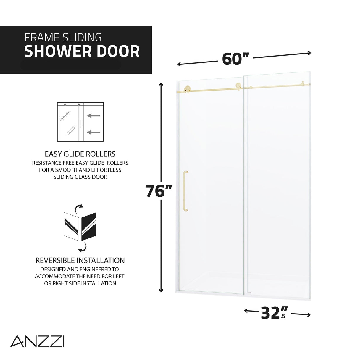 Madam Series 56 to 60 in. x 76 in. Frameless Sliding Shower Door with Clear or Tinted Tempered Glass and Tsunami Guard