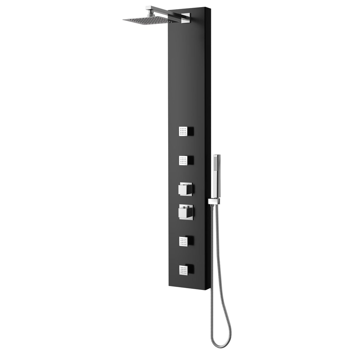 Monsoon 57 in. 4-Jetted Full Body Shower Panel System with Heavy Rain Shower and Spray Wand in Mahogany Style Deco-Glass