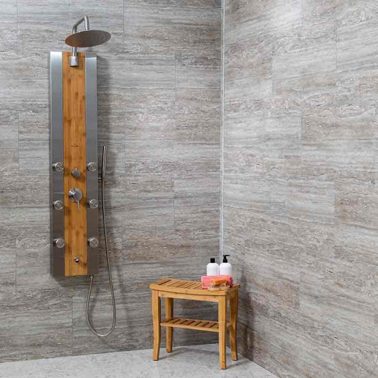 60 x 48 Designer Roll In Shower | Grecian Earth Walls from Showers4Less