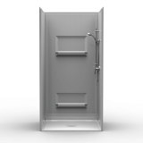 42" x 36" Roll In Shower| Full Package| Multi-Piece Shower | Center Drain| White | Integrated Soap Dishes