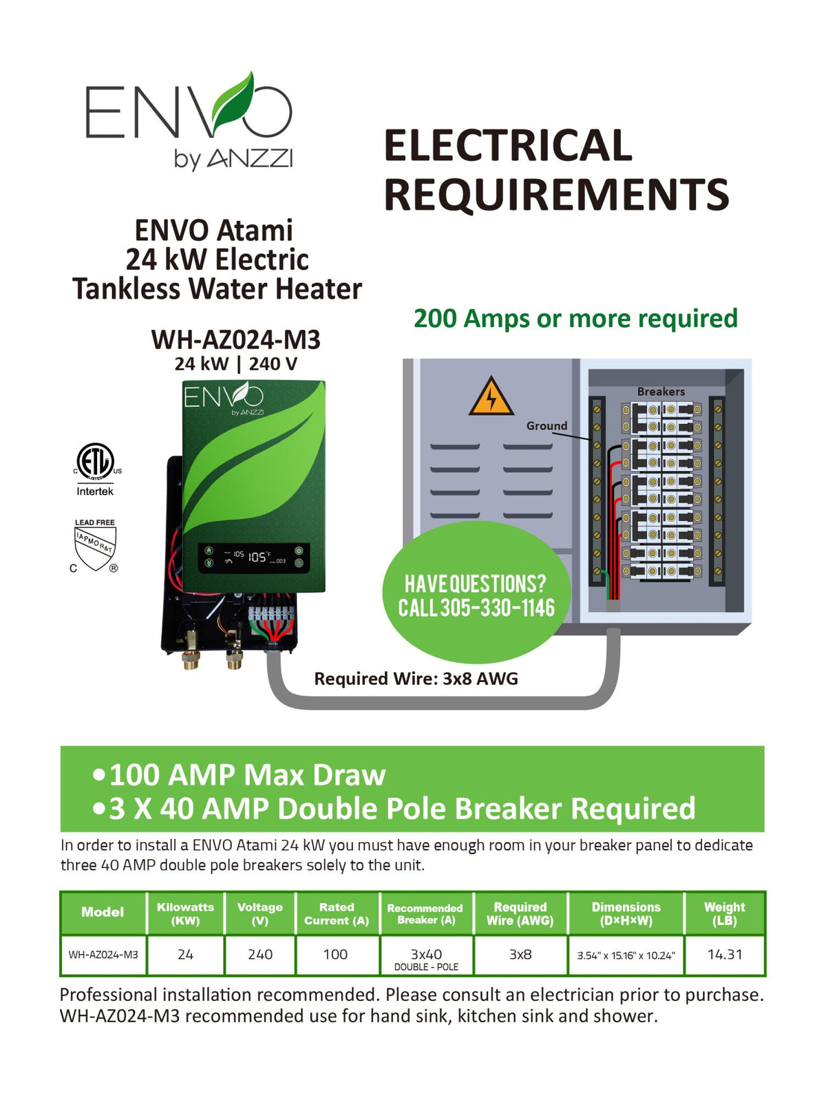 Tankless Water Heater, ENVO Atami High Capacity