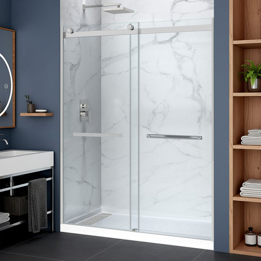 60 x 30 Frameless Shower Door, Pan Only, Kahn Alcove Sliding Combo