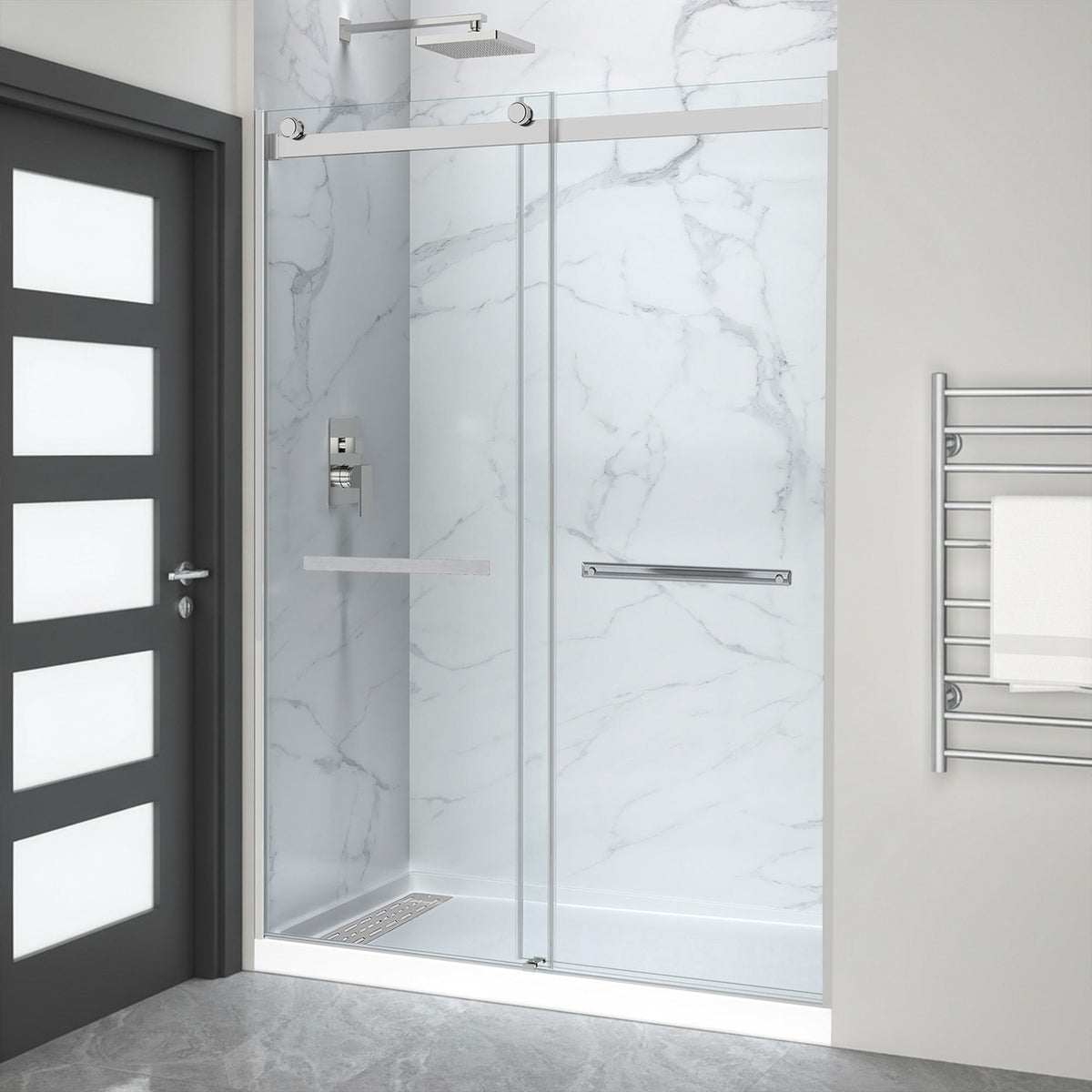 60 x 32 Frameless Shower Door, Pan Only, Kahn Alcove Sliding Combo