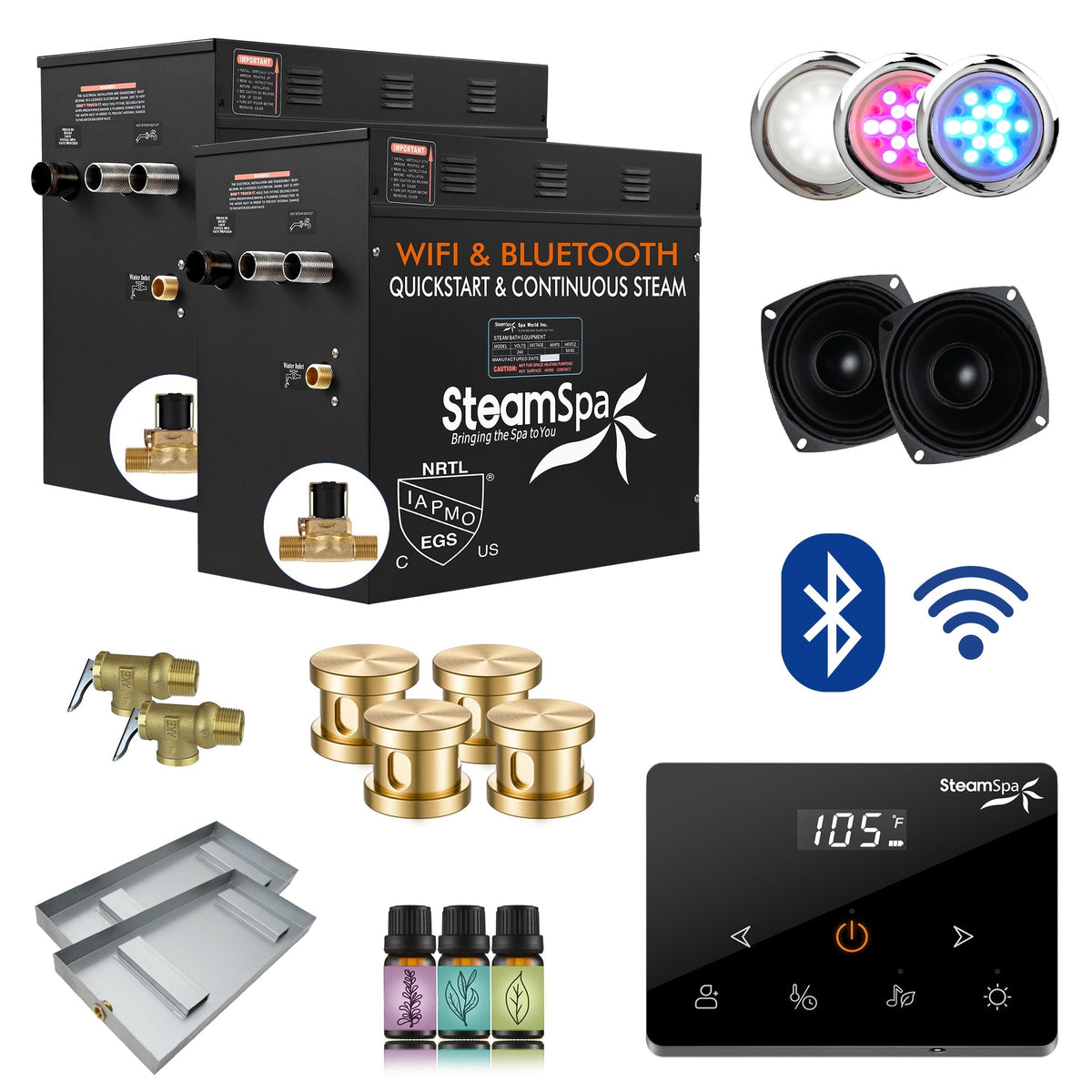 Steam Shower Generator, Full Package, Black Wireless