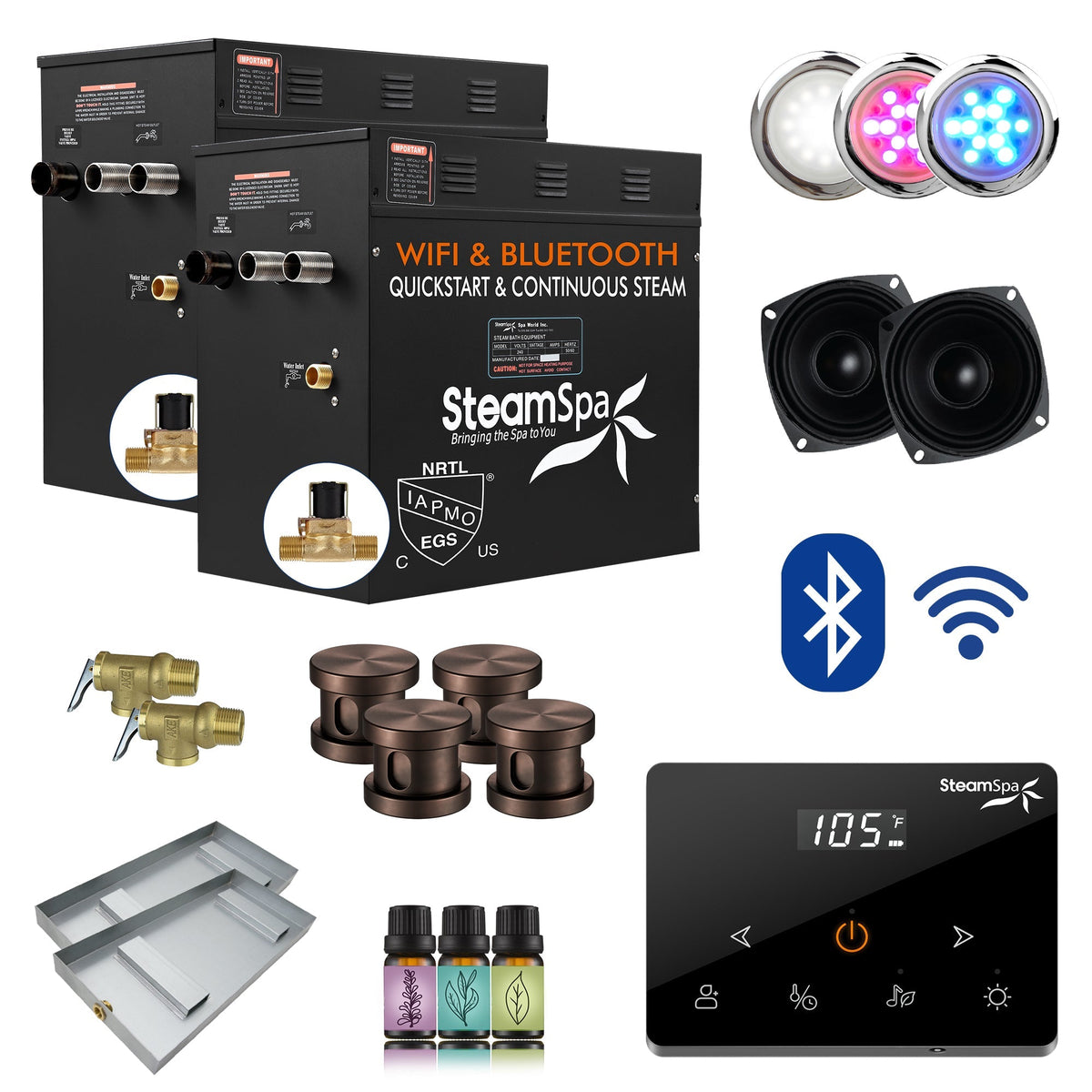 Steam Shower Generator, Full Package, Black Wireless Series