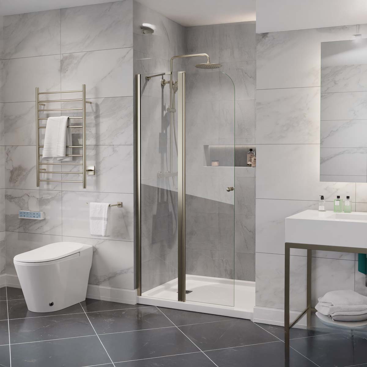 Romance Series 34 in. x 72 in. H Hinged Frameless Shower Door with Tsunami Guard Tempered Glass