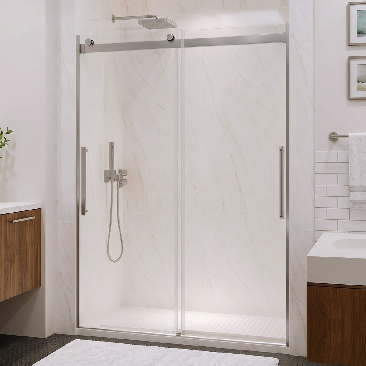 54 x 76 Frameless Shower Door, Stellar Sliding Tsunami Guard