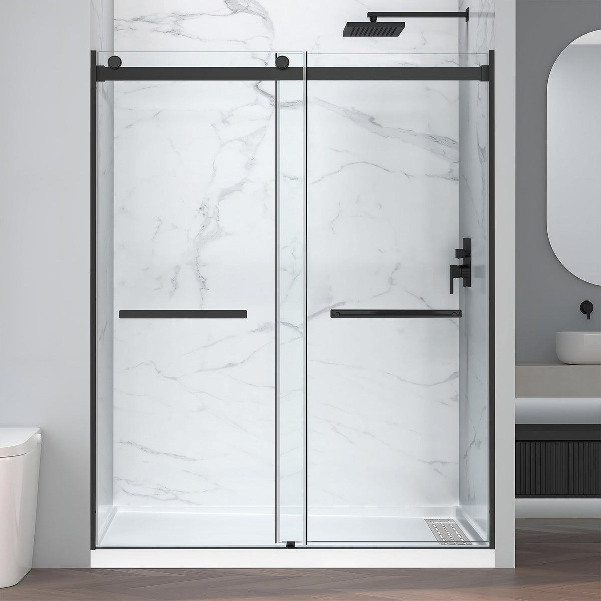 60 x 32 Frameless Shower Door, Pan Only, Kahn Alcove Sliding Combo