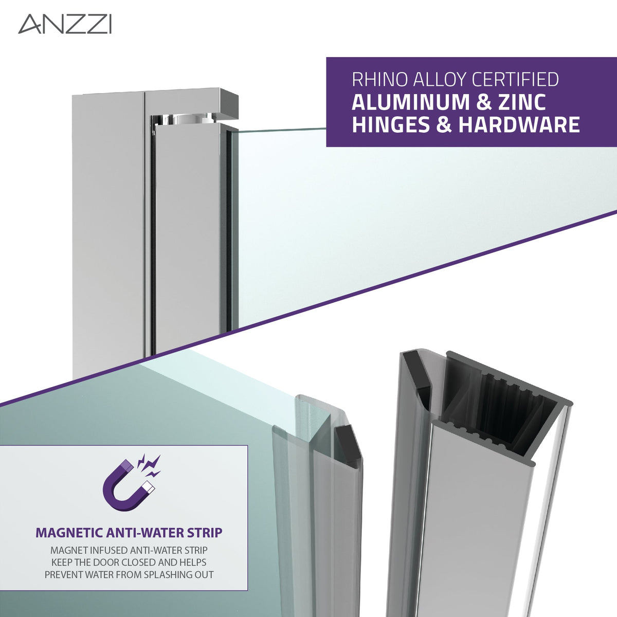 23 x 72 Semi-Frameless Shower Door, Lancer Hinged Frameless Tsunami Tempered Glass