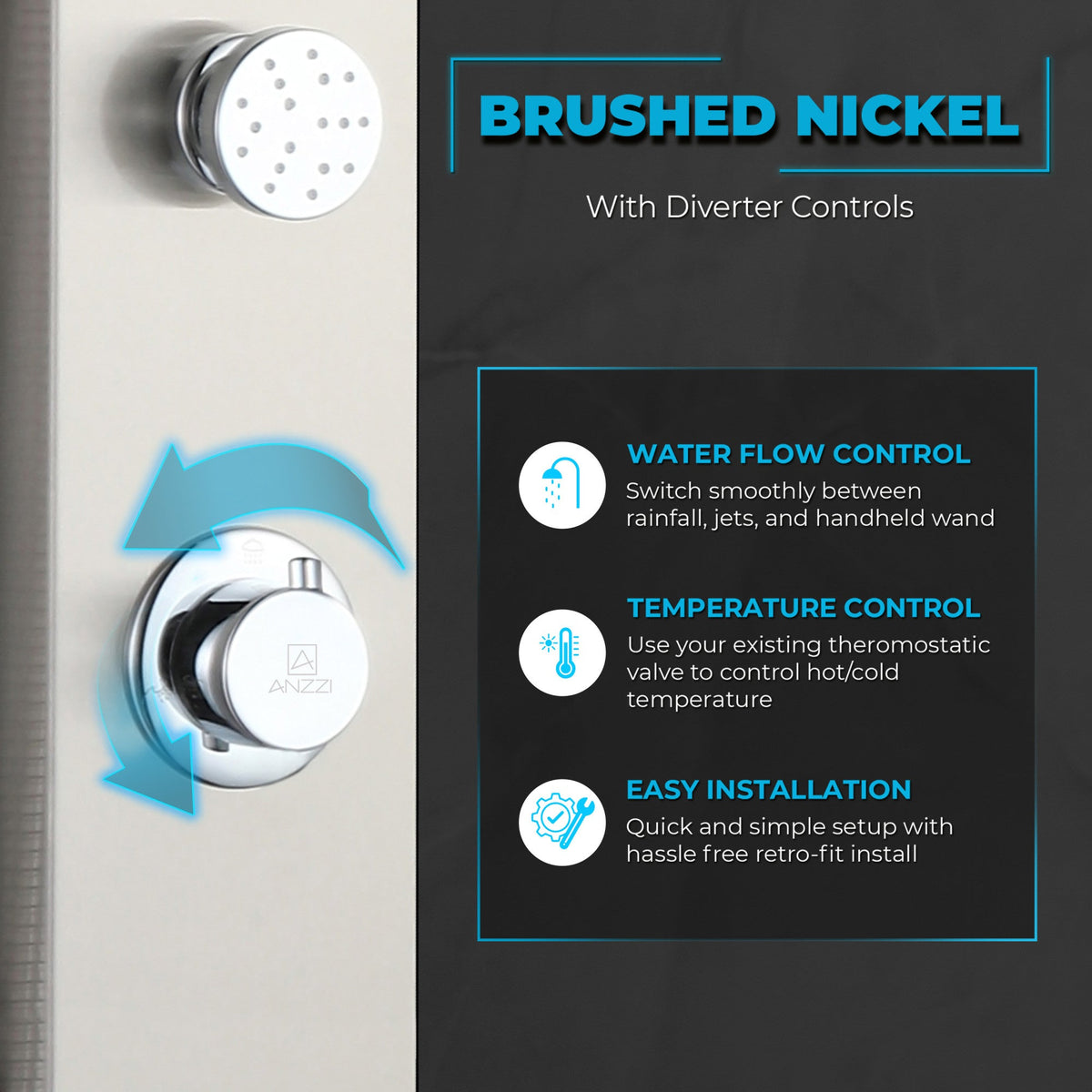 Shower Panel, Cici Jetted Tower Heavy Spray Wand